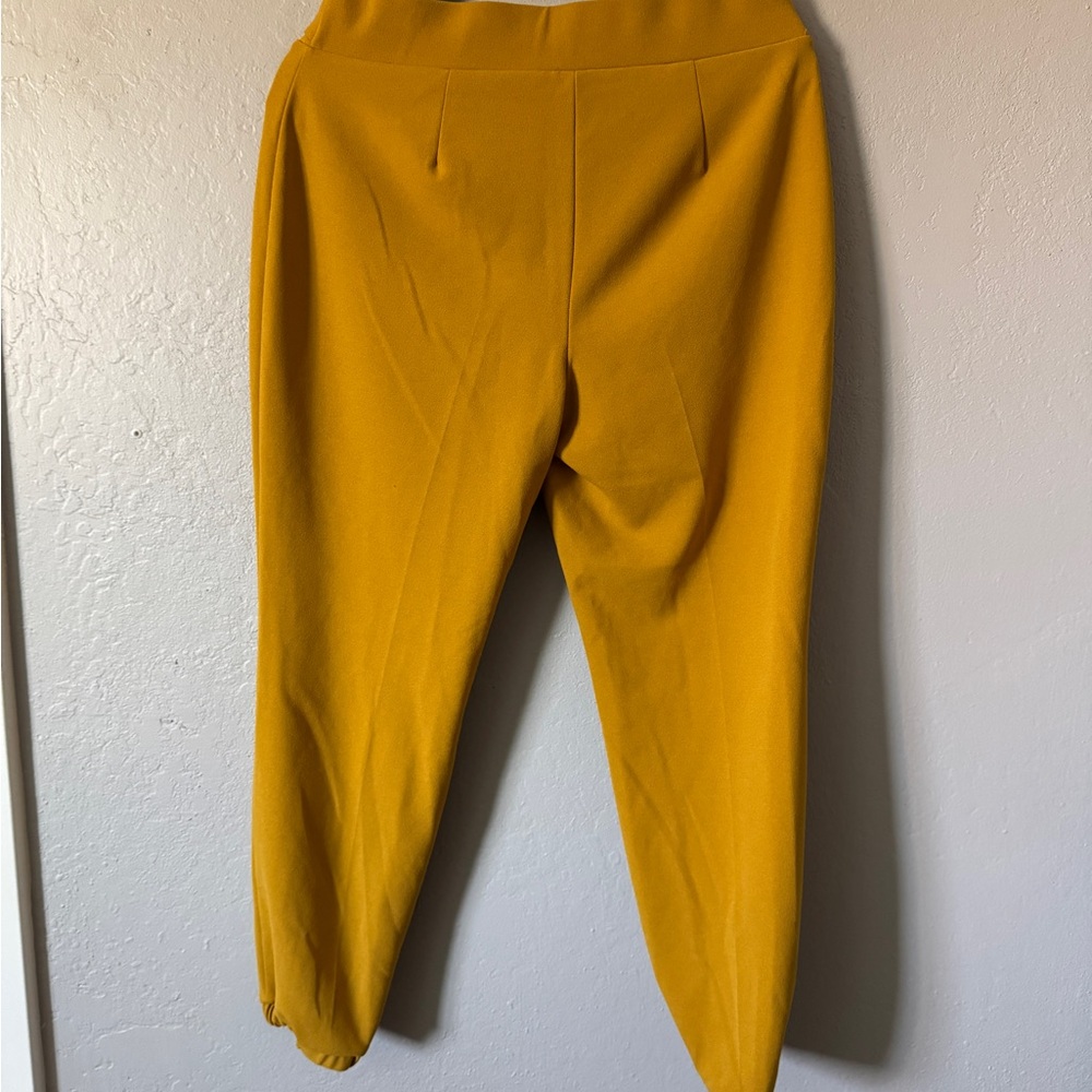 Mustard Yellow Relaxed Trousers with Tie Waist - Picture 2 of 2